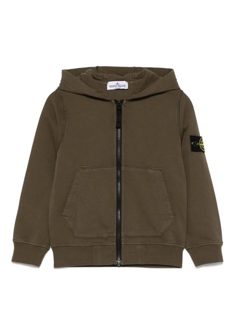 Felpa Zip-Up In Pile Di Cotone Biologico Verde Militare STONE ISLAND JUNIOR | K1S166100010-S0040V0054